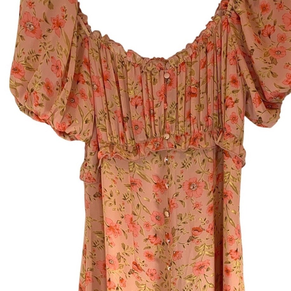 Y2k babydoll Floral Chiffon Maxi Dress Small Pink Cottagecore Romantic Boho